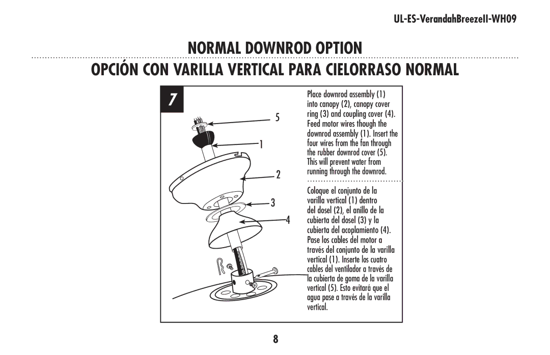 Westinghouse UL-ES-VerandahBreezeII-WH09 Normal Downrod Option, Opción CON Varilla Vertical Para Cielorraso Normal 